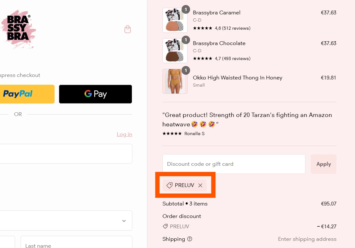 Brassybra verified Coupon code PRELUV
